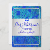 PixDezinesのグランジスターミツヴァーブルーシルバー 招待状 (裏面)