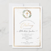 PixDezinesのグリーン ウォーターカラー ウィンター リース 招待状 (正面)