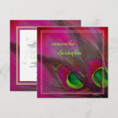 PixDezinesのサイケデリックな孔雀の羽/ホットピンク 招待状 (正面/裏面)