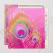 PixDezinesのサイケデリックな孔雀の羽/ホットピンク 招待状 (正面/裏面)