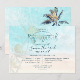 PixDezinesのサーフィン、ヤシの木、ビーチでのバット・ミッツヴァ 招待状