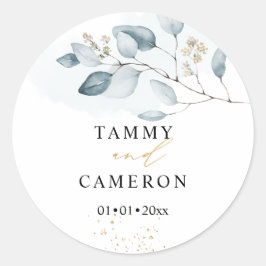 PixDezinesのシンプルな水彩 ブルーガム ユーカリ ラウンドシール
