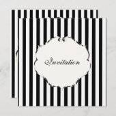 PixDezinesのシンプルな縞模様 黒+白/ゼブラフレーム 招待状 (正面/裏面)