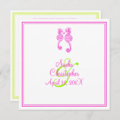 PixDezinesのシーホース/ライムグリーン/ピンク/DIYの背景 招待状 (正面/裏面)