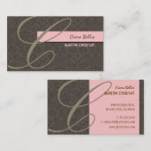 PixDezinesのダマスクレース（カフェ＋ピンク） 名刺 (正面/裏面)