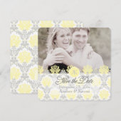 PixDezinesのダマスク柄/黄色/グレー セーブザデート (正面/裏面)