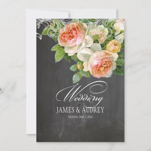 PixDezinesのチョークボード/ロココ/ビンテージローズ 招待状 (正面)