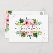 PixDezinesのトロピカル フラワー&フォリアージュ セーブザデート (正面/裏面)