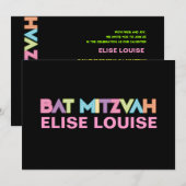 PixDezinesのネオンバー・ミッツヴァ 招待状 (正面/裏面)