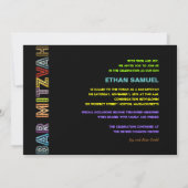 PixDezinesのネオン バー ミツヴァ 招待状 (裏面)