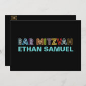 PixDezinesのネオン バー ミツヴァ 招待状 (正面/裏面)