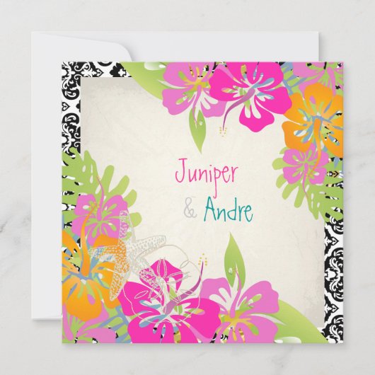 PixDezinesのハイビスカス/ビーチ/DIY背景 招待状 (正面)