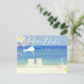 PixDezinesのハワイアンシリーズ/節約日付/フラガール夢/ビーチ 案内ポストカード (スタンド正面)