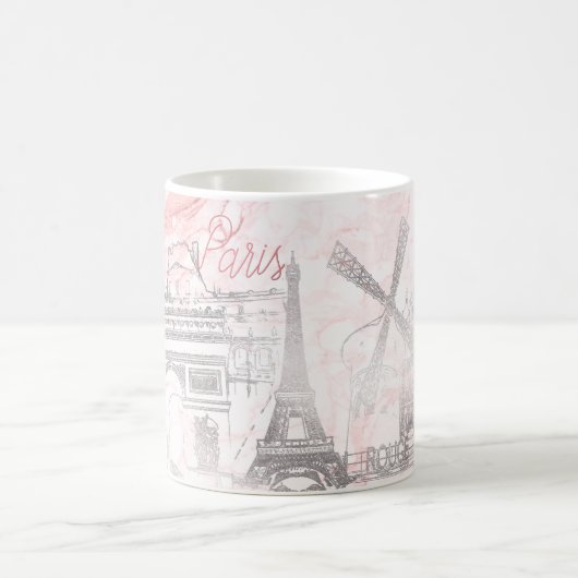 PixDezinesのパリをFAUX SILVER+ピンク大理石で表現 コーヒーマグカップ (中央)