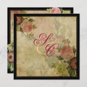 PixDezinesのビンテージコテージローズ 招待状 (正面/裏面)