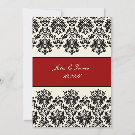 PixDezinesのピケ生地 ダマスク柄 / ブラック + オフホワイト 招待状 (正面)