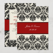 PixDezinesのピケ生地 ダマスク柄 / ブラック + オフホワイト 招待状 (正面/裏面)