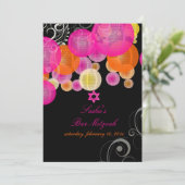 PixDezinesのピンクとオレンジのランタン/バット・ミッツヴァー 招待状 (スタンド正面)