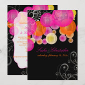 PixDezinesのピンクとオレンジのランタン 招待状 (正面/裏面)