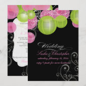 PixDezinesのピンクとグリーンのランタン/DIY背景 招待状 (正面/裏面)