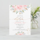 PixDezinesのピンクの水彩ローズの洗礼 招待状 (スタンド正面)