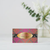 PixDezinesのピンクオレンジ色のジョセフィン・ダマスク/DIYカラー 名刺 (スタンド正面)