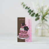 PixDezinesのピンクチョコレートダマスクケーキ/パティスリー 名刺 (スタンド正面)