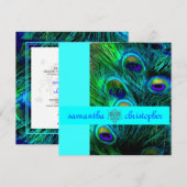PixDezinesのピーコックの羽/アクア/ターコイズ 招待状 (正面/裏面)