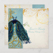 PixDezinesのピーコックの羽/ターコイズ 招待状 (正面/裏面)
