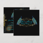 PixDezinesのピーコックの羽/ターコイズ 招待状 (正面/裏面)