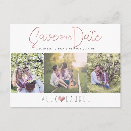 PixDezinesのフェイクバラ救金ゴールドの日付 案内ポストカード (正面)