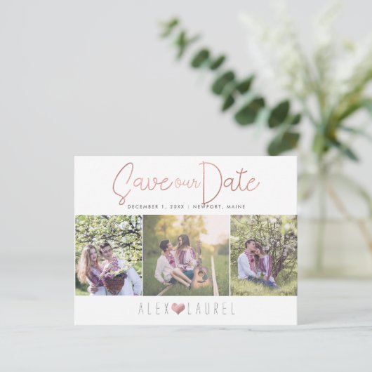 PixDezinesのフェイクバラ救金ゴールドの日付 案内ポストカード (スタンド正面)