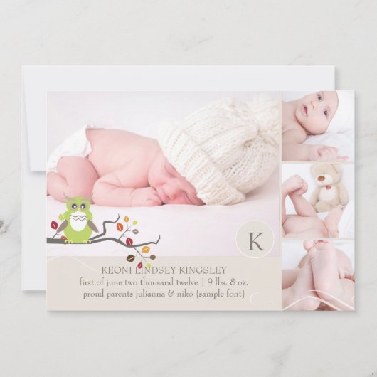 PixDezinesのフクロウ写真テンプレート 誕生日のお知らせ 案内状 (正面)