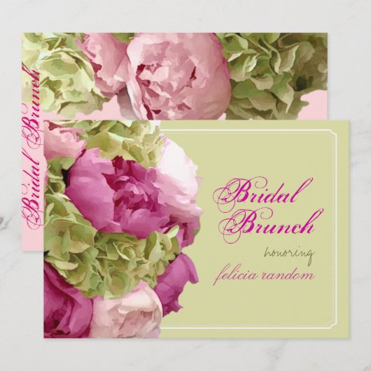 PixDezinesのフューシャ色の芍薬/緑のハイドランジア/DIY 招待状 (正面/裏面)