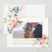 PixDezinesのフラッシュピンクの芍薬 Save The Date セーブザデート (正面/裏面)