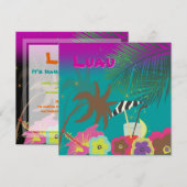 PixDezinesのマイトワイ、ビーチでのルアウ 招待状 (正面/裏面)