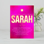 PixDezinesのミニマルDIYバツミッツヴァー 箔招待状 (立ち正面)