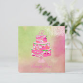 PixDezinesのモノグラム アリス フローラル ケーキ 招待状 (スタンド正面)