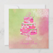 PixDezinesのモノグラム アリス フローラル ケーキ 招待状 (正面)