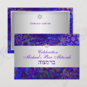 PixDezinesのレセプションバー・ミッツヴァ/紫/シルバー 招待状 (正面/裏面)