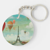 PixDezinesのレトロな風船がパリの空に浮かぶ キーホルダー (裏面)