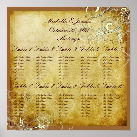 PixDezinesのヴィンテージクリームの渦の座席チャート ポスター (正面)