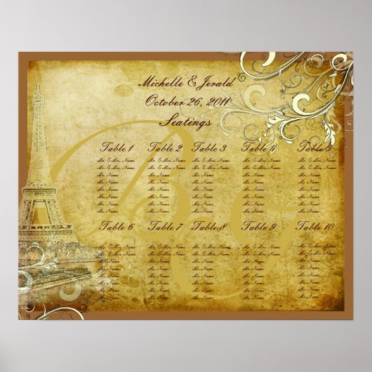 PixDezinesのヴィンテージクリームの渦の座席チャート ポスター (正面)