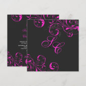 PixDezinesのヴィンテージスタイルのスワール、ネオン ピンク/DIY カラー 招待状 (正面/裏面)