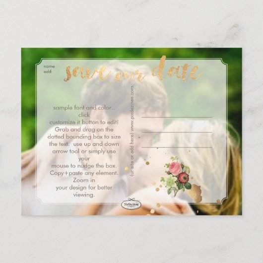 PixDezinesのヴィンテージフローラは写真の日付を保存 案内ポストカード (裏面)