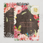 PixDezinesのヴィンテージ ピオニー、バラ/レドート 招待状 (正面/裏面)