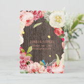 PixDezinesのヴィンテージ ピオニー、バラ/レドート 招待状 (スタンド正面)