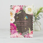 PixDezinesのヴィンテージ ピオニー、バラ/レドート 招待状 (スタンド正面)