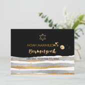 PixDezinesの偽のシルバー/ゴールド/ストライプ バー ミッツヴァ 招待状 (スタンド正面)