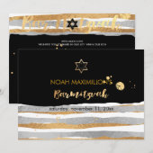 PixDezinesの偽のシルバー/ゴールド/ストライプ バー ミッツヴァ 招待状 (正面/裏面)